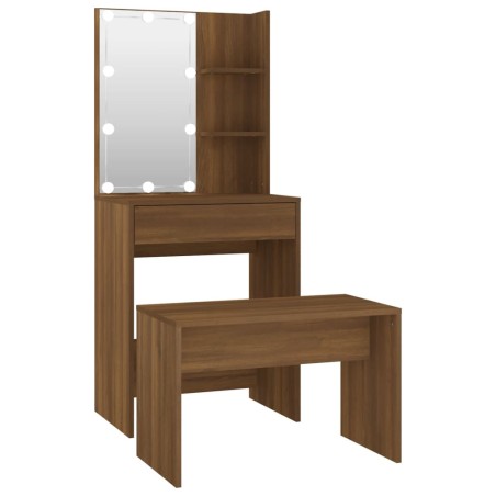 vidaXL Juego de tocador con LED madera contrachapada roble marrón
