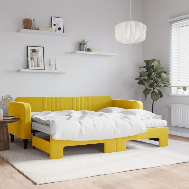 vidaXL Sofá cama nido con colchón terciopelo amarillo 90x200 cm vidaXL Sofá cama nido con colchón terciopelo amarillo 90x200 cm