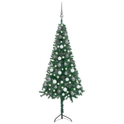 vidaXL Árbol de Navidad artificial de esquina LED y bolas verde 120 cm