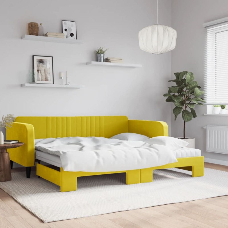 vidaXL Sofá cama nido con colchón terciopelo amarillo 100x200 cm vidaXL Sofá cama nido con colchón terciopelo amarillo 100x200 cm