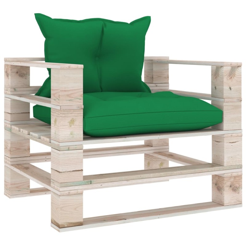 vidaXL Sofá de palets de jardín con cojines verdes madera de pino vidaXL Sofá de palets de jardín con cojines verdes madera de pino