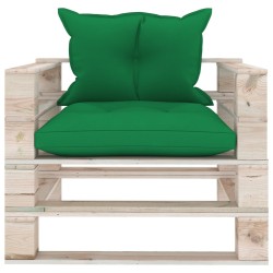 vidaXL Sofá de palets de jardín con cojines verdes madera de pino