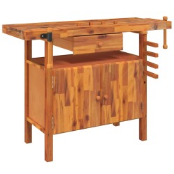 vidaXL Banco trabajo cajón y tornillos banco madera acacia 124x52x83cm