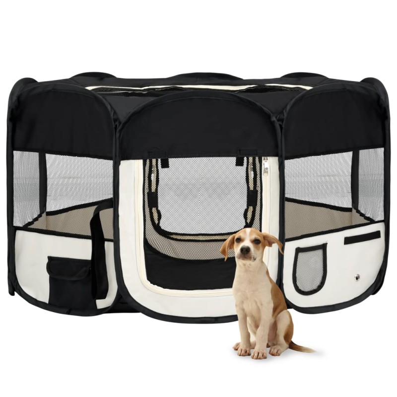 vidaXL Parque de perros plegable y bolsa transporte negro 145x145x61cm vidaXL Parque de perros plegable y bolsa transporte negro 145x145x61cm