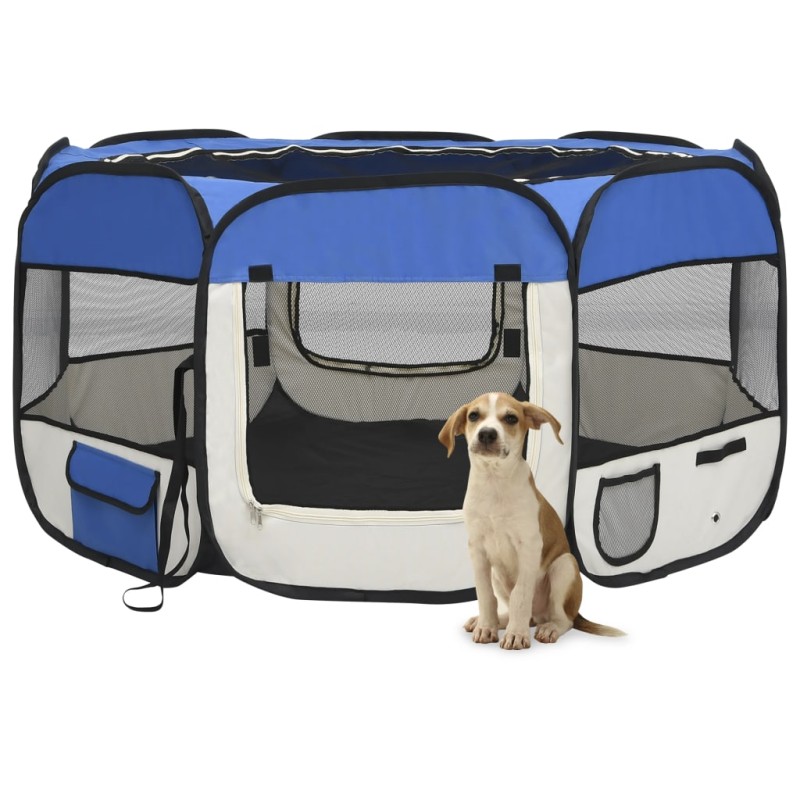 vidaXL Parque de perros plegable y bolsa transporte azul 125x125x61cm vidaXL Parque de perros plegable y bolsa transporte azul 125x125x61cm