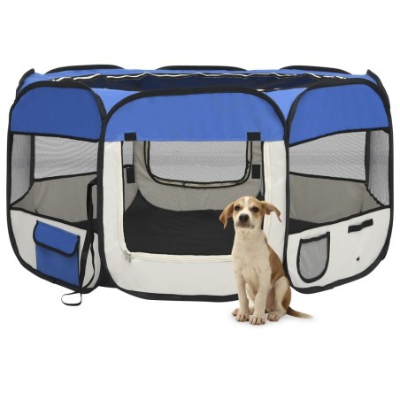 vidaXL Parque de perros plegable y bolsa transporte azul 125x125x61cm