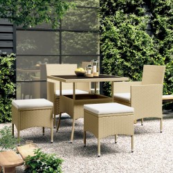 vidaXL Juego de comedor para jardín de 5 piezas ratán sintético beige