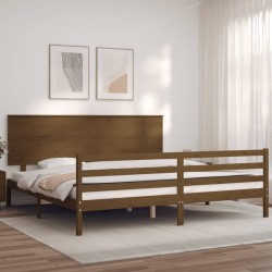vidaXL Estructura cama y cabecero madera maciza marrón miel 200x200 cm