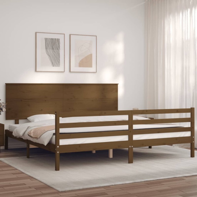 vidaXL Estructura cama y cabecero madera maciza marrón miel 200x200 cm
