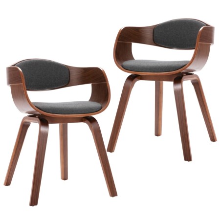 vidaXL Sillas de comedor 2 unidades madera curvada y tela gris