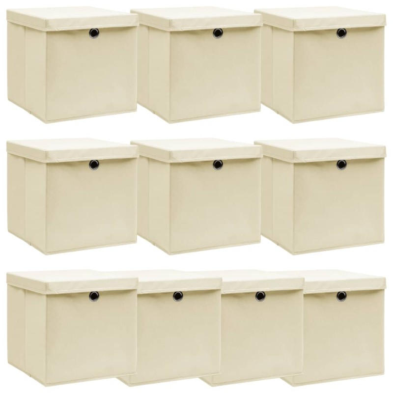 vidaXL Cajas de almacenaje con tapas 10 uds tela crema 32x32x32 cm vidaXL Cajas de almacenaje con tapas 10 uds tela crema 32x32x32 cm