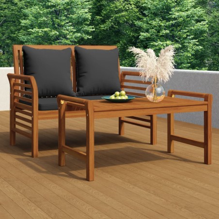 vidaXL Muebles jardín 2 pzas con cojines gris oscuro de madera maciza