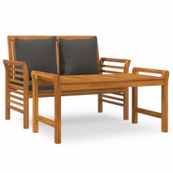 vidaXL Muebles jardín 2 pzas con cojines gris oscuro de madera maciza