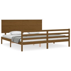 vidaXL Estructura cama y cabecero madera maciza marrón miel 200x200 cm