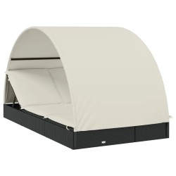 vidaXL Tumbona 2 personas toldo redondo ratán PE negro 211x112x140 cm