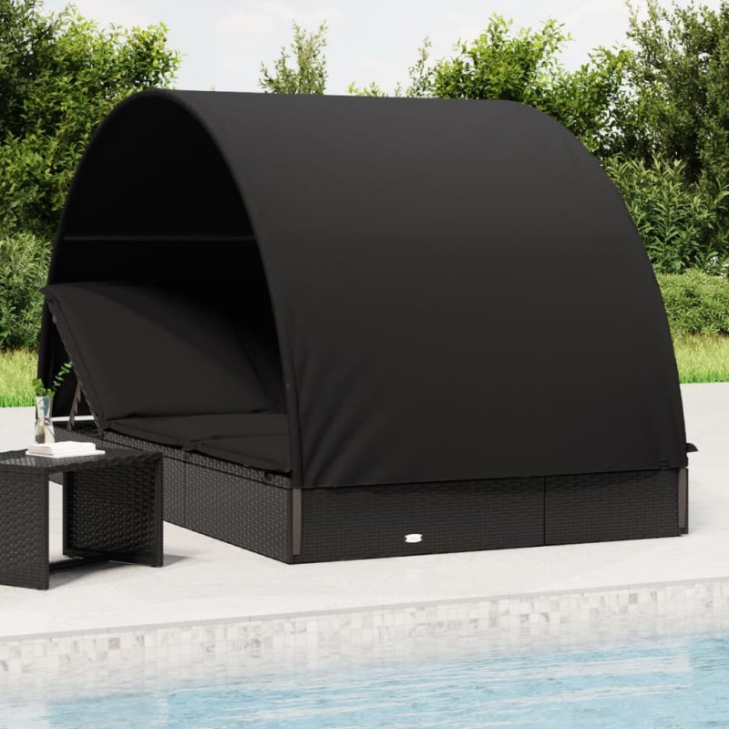 vidaXL Tumbona 2 personas toldo redondo ratán PE negra 211x112x140 cm vidaXL Tumbona 2 personas toldo redondo ratán PE negra 211x112x140 cm