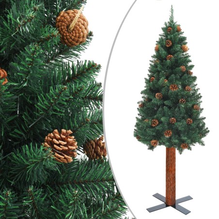 vidaXL Árbol de Navidad delgado madera auténtica y piñas PVC 180 cm