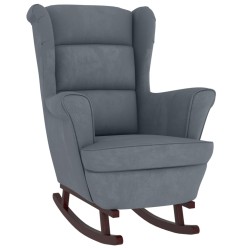 vidaXL Silla mecedora patas de madera de caucho terciopelo gris oscuro