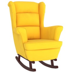 vidaXL Silla mecedora patas de madera de caucho terciopelo amarillo