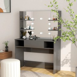 vidaXL Tocador de maquillaje luces LED MDF gris brillo 100x40x135 cm