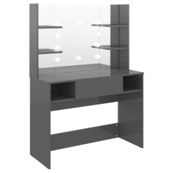 vidaXL Tocador de maquillaje luces LED MDF gris brillo 100x40x135 cm