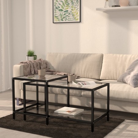 vidaXL Mesita de centro 2 piezas vidrio templado transparente
