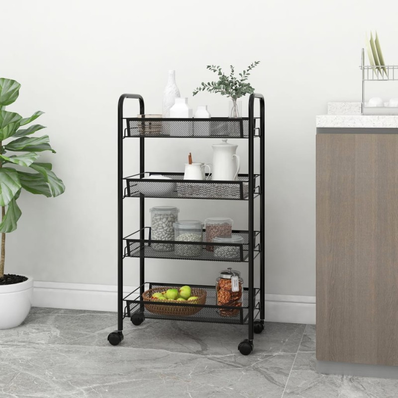vidaXL Carrito de cocina 4 niveles hierro negro 46x26x85 cm