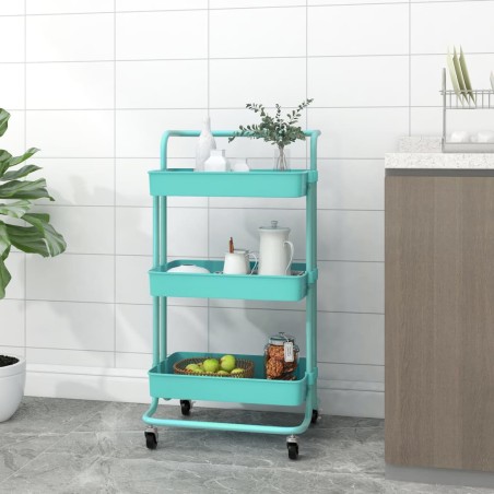 vidaXL Carrito de cocina 3 niveles hierro y ABS turquesa 42x35x85 cm
