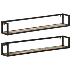 vidaXL Estantes de pared 2 uds madera maciza mango hierro 110x17x17 cm