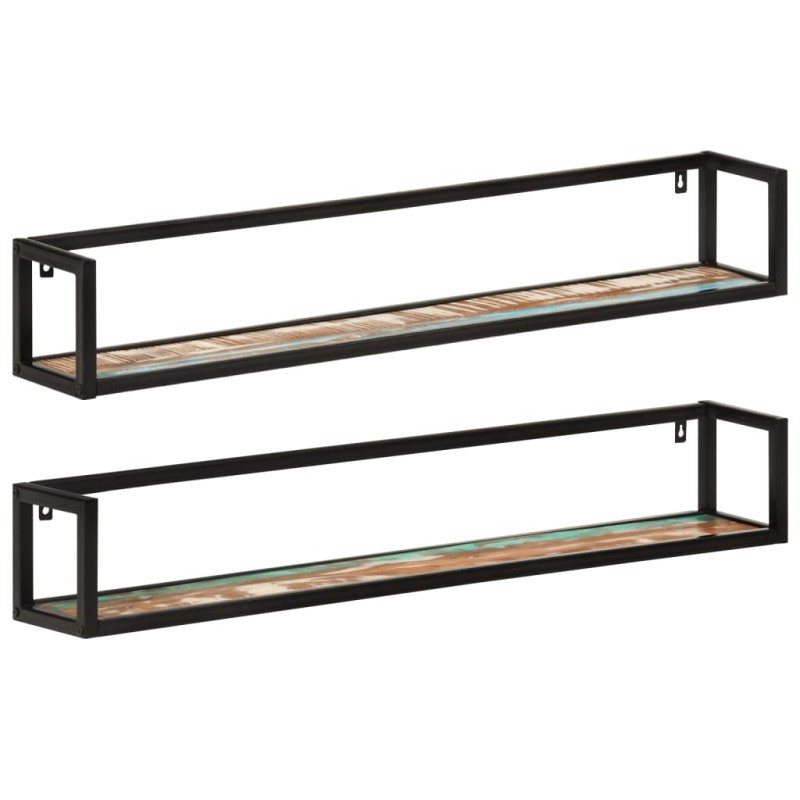 vidaXL Estantes de pared 2 uds madera maciza mango hierro 110x17x17 cm vidaXL Estantes de pared 2 uds madera maciza mango hierro 110x17x17 cm