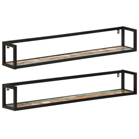 vidaXL Estantes de pared 2 uds madera maciza mango hierro 110x17x17 cm