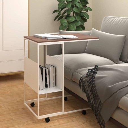 vidaXL Mesa auxiliar con ruedas contrachapado blanco 55x36x63,5 cm