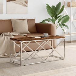 vidaXL Mesa de centro acero inoxidable y madera maciza reciclada