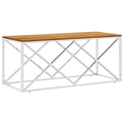 vidaXL Mesa de centro acero inoxidable y madera maciza de acacia