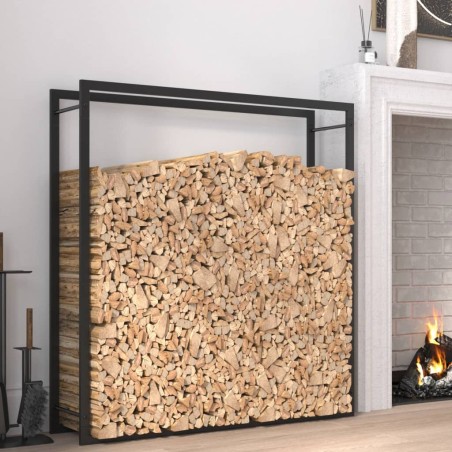 vidaXL Leñero de acero negro mate 110x28x116 cm