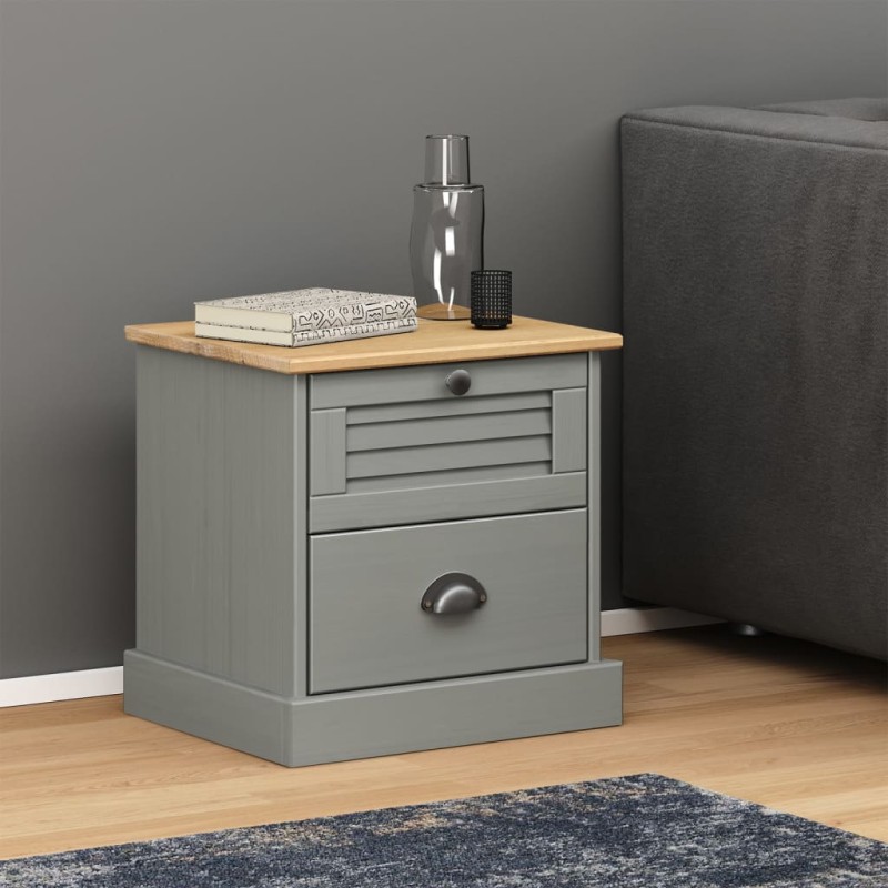 vidaXL Mesita de noche VIGO madera maciza de pino gris 42x35x40 cm