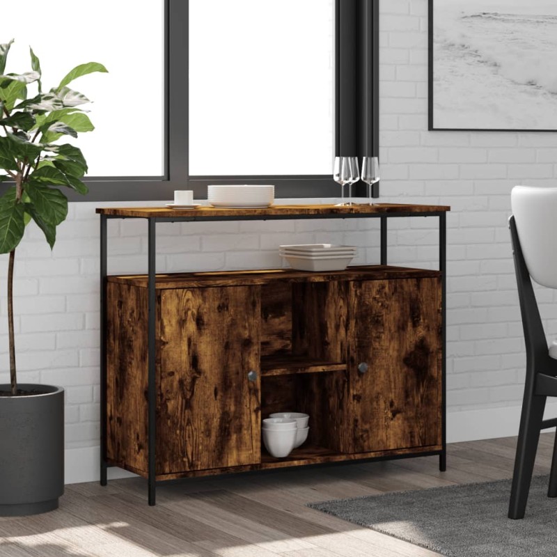 vidaXL Aparador de madera de ingeniería roble ahumado 100x35x80 cm vidaXL Aparador de madera de ingeniería roble ahumado 100x35x80 cm