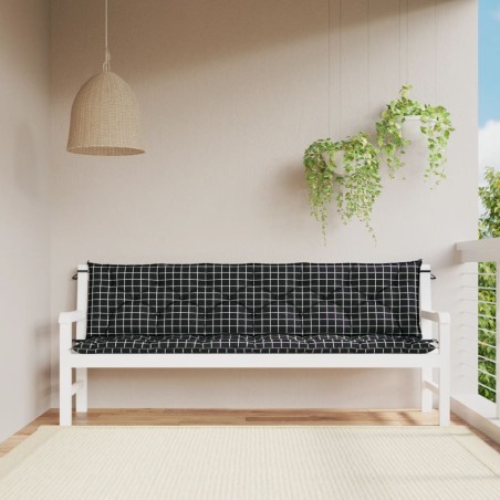 vidaXL Cojín para banco de jardín tela a cuadros negro 200x50x7 cm