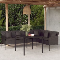 vidaXL Sofá de jardín en forma de L con cojines ratán sintético negro