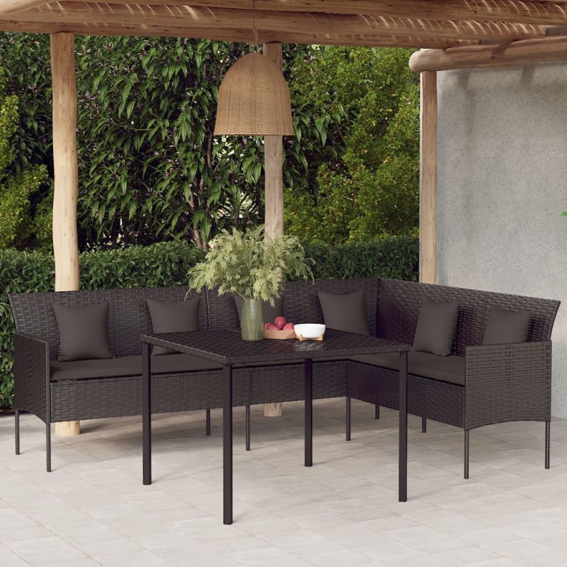 vidaXL Sofá de jardín en forma de L con cojines ratán sintético negro vidaXL Sofá de jardín en forma de L con cojines ratán sintético negro