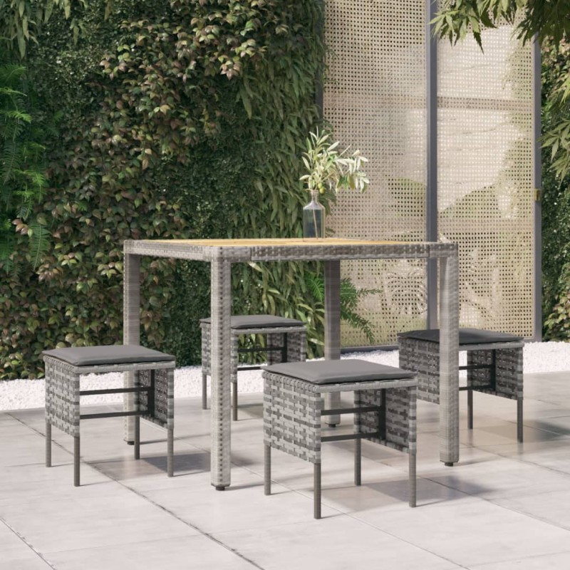 vidaXL Taburetes de jardín 4 uds con cojines ratán sintético gris vidaXL Taburetes de jardín 4 uds con cojines ratán sintético gris