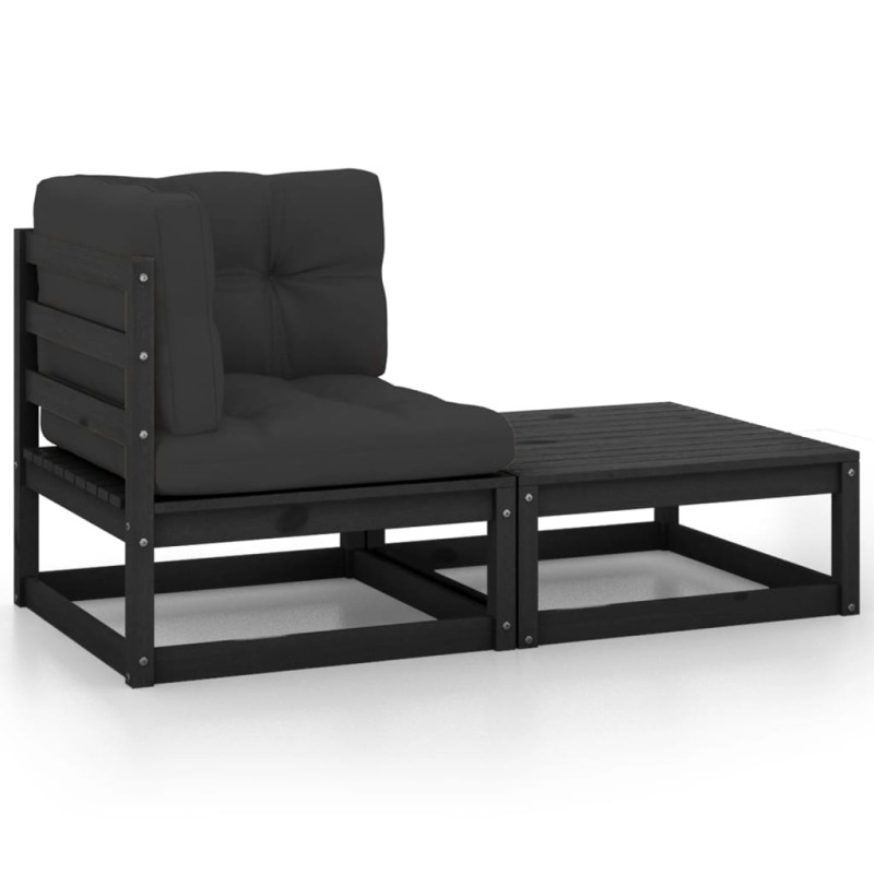 vidaXL Set de muebles de jardín 2 pzas con cojines madera pino negro vidaXL Set de muebles de jardín 2 pzas con cojines madera pino negro