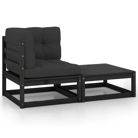 vidaXL Set de muebles de jardín 2 pzas con cojines madera pino negro