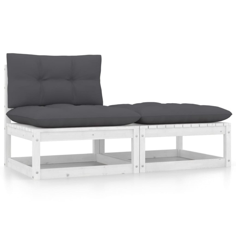 vidaXL Set de muebles de jardín 2 pzas con cojines madera pino blanco vidaXL Set de muebles de jardín 2 pzas con cojines madera pino blanco