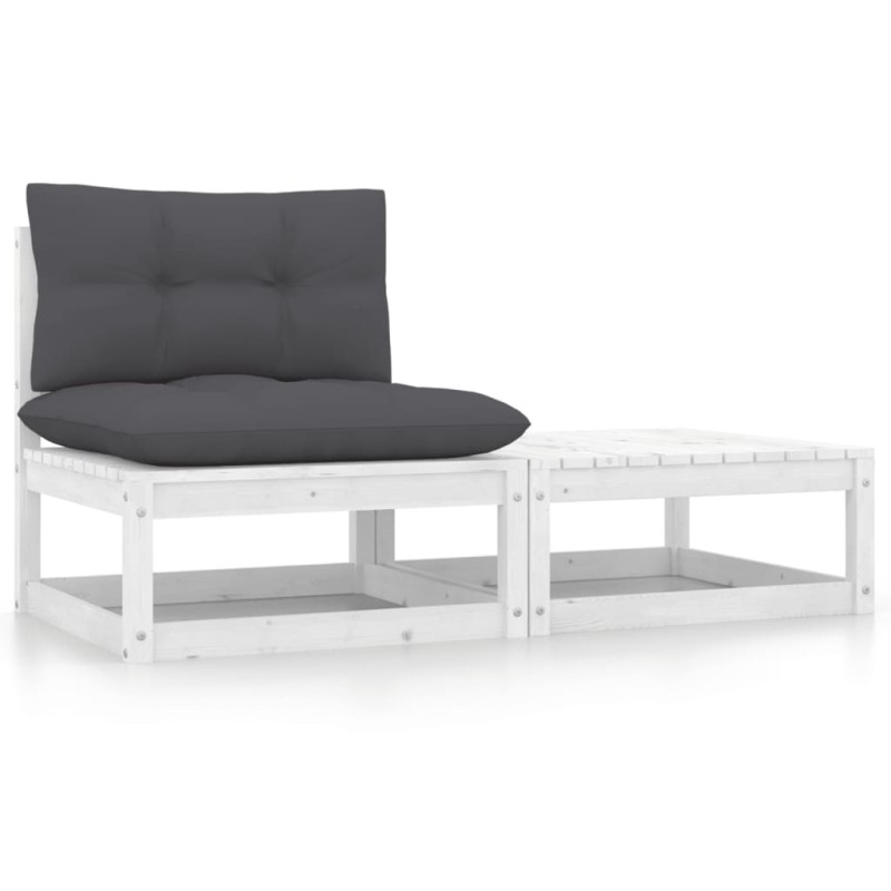 vidaXL Set de muebles de jardín 2 pzas con cojines madera pino blanco vidaXL Set de muebles de jardín 2 pzas con cojines madera pino blanco