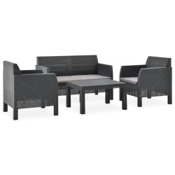 vidaXL Set de muebles jardín 4 piezas cojines PP ratán gris antracita