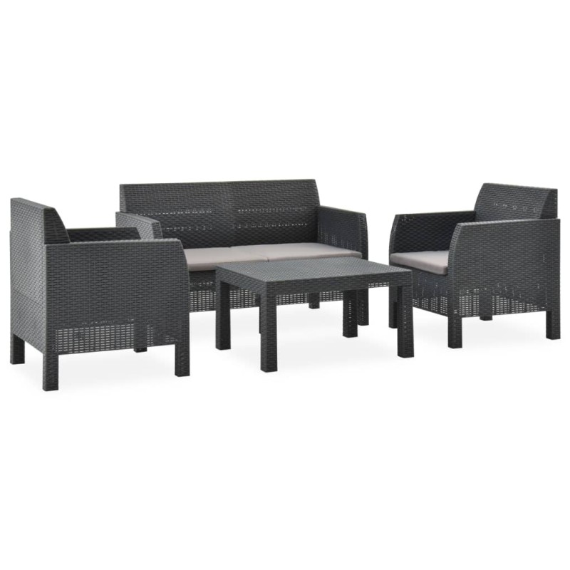 vidaXL Set de muebles jardín 4 piezas cojines PP ratán gris antracita vidaXL Set de muebles jardín 4 piezas cojines PP ratán gris antracita