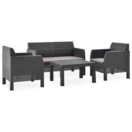 vidaXL Set de muebles jardín 4 piezas cojines PP ratán gris antracita