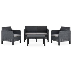 vidaXL Set de muebles jardín 4 piezas cojines PP ratán gris antracita