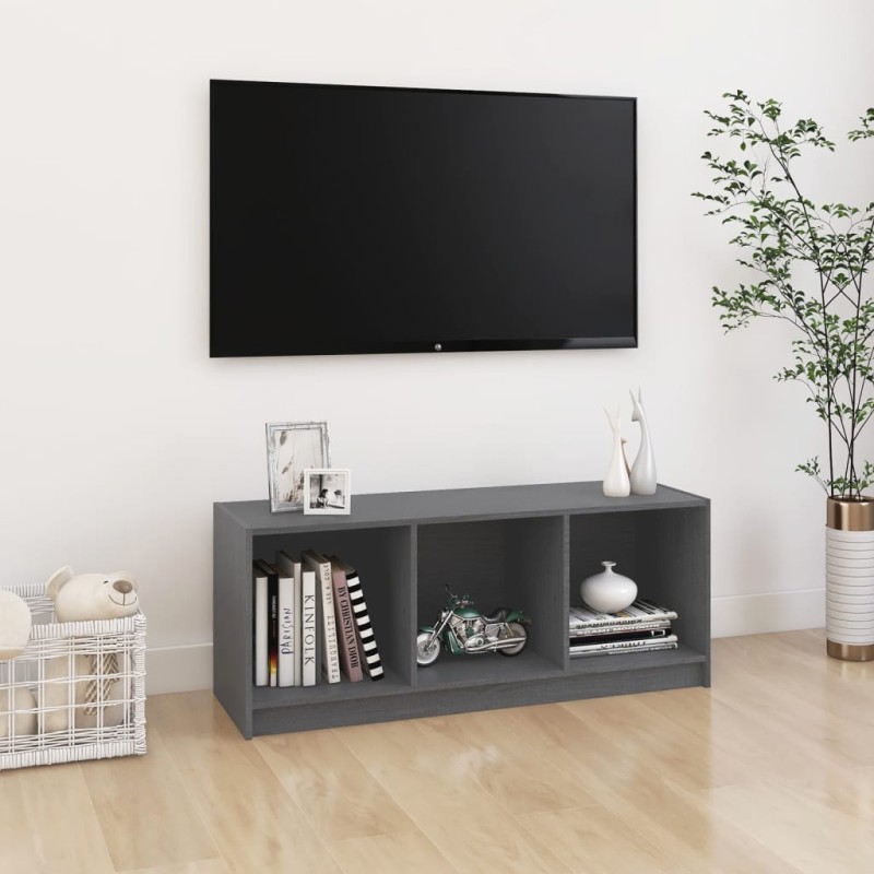 vidaXL Mueble de TV madera maciza de pino gris 104x33x41 cm vidaXL Mueble de TV madera maciza de pino gris 104x33x41 cm